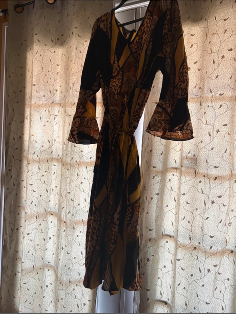 SHEIN Yellow and Black Patterned Maxi Wrap Dress